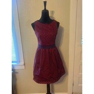 The limited Knee Length Navy Blue with Red Polka Dot Sleeveless Dress Size 8